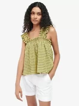 Barbour Addison Gingham Seersucker Wide Strap Vest Top - Yellow, Yellow, Size 8, Women