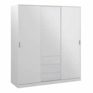 Naia Wardrobe With 2 Sliding Doors + 1 Door + 3 Drawers In White High Gloss