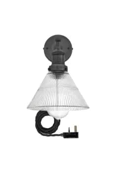 Brooklyn Glass Funnel Wall Light, 7 Inch, Pewter Holder With Plug