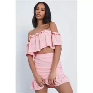 I Saw It First Pink Broderie Anglaise Frill Detail Crop Top - Pink