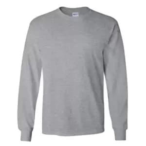 Gildan Mens Plain Crew Neck Ultra Cotton Long Sleeve T-Shirt (L) (Sport Grey)