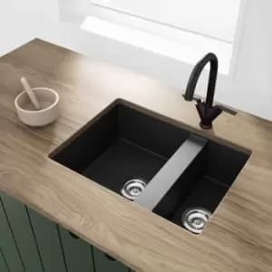 1.5 Bowl Undermount Black Granite Composite Kitchen Sink Reversible - Enza Madison