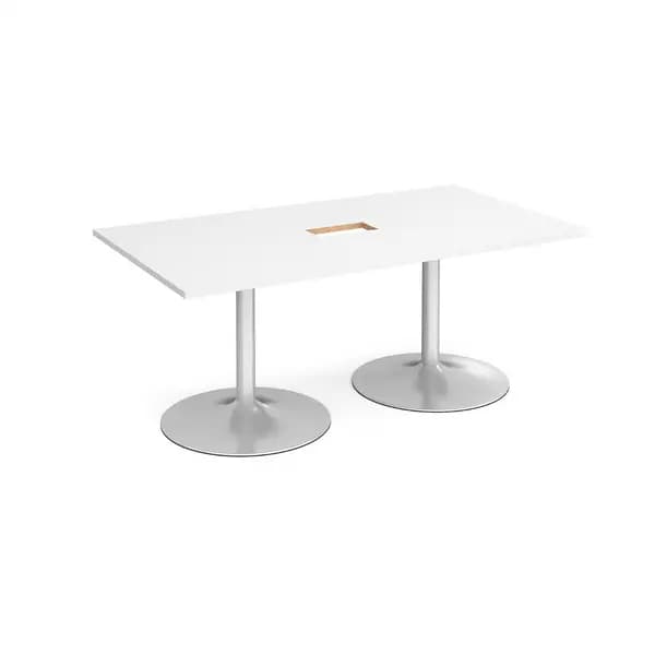 Silver Trumpet Base Rectangular Boardroom Table with Power Module Cut Out 1800mm - White