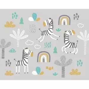 Dancing Zebras Grey Wall Mural - 3.5m x 2.8m