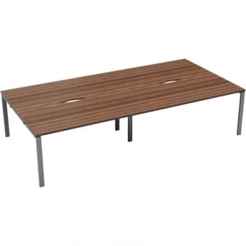 4 Person Double Bench Desk 1600X800MM Each - Silver/Dark Walnut