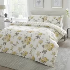 Dreams & Drapes Coniston Floral Check Print Reversible Duvet Cover Set, Ochre, Double