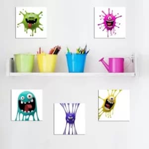 UTB143 Green Pink Blue Purple Yellow Decorative MDF Painting (5 Pieces)