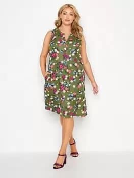 Yours Sleeveless Notch Neck Shirt Dress - Green, Size 20, Women