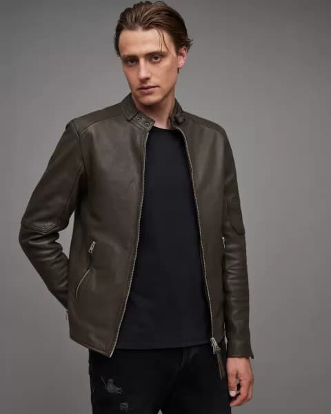AllSaints Cora Leather Snap Back Collar Jacket