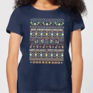 Nintendo Super Mario Yoshi Have A Merry Mario Christmas Womens T-Shirt - Navy - L