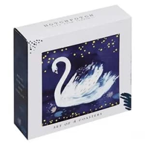 Swan Lake Set of 4 Coasters and Holder