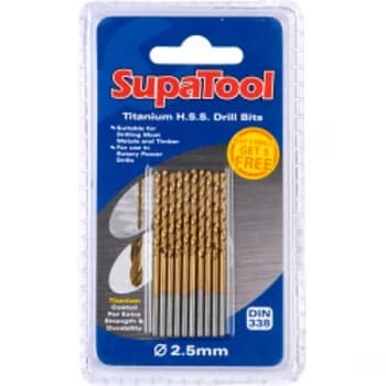 SupaTool Titanium Coated HSS Drill Bits 2.5x57mm 10 Piece