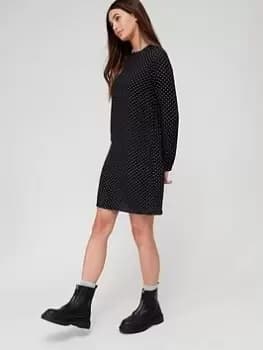 Superdry Studios Lurex Mini Dress - Black, Size 12, Women