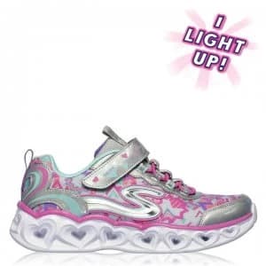Skechers Heart Lights Infant Trainers - Silver/Multi