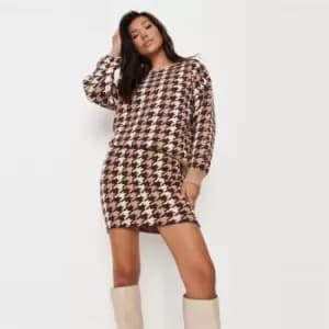 Missguided premium knitted houndstooth jumper - Brown