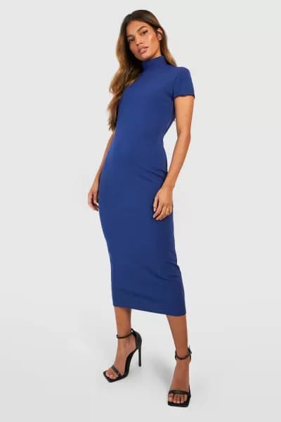 Crepe High Neck Midaxi Dress