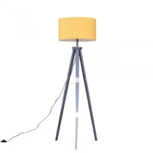 Willow Grey Tripod Floor Lamp with XL Mustard Reni Shade