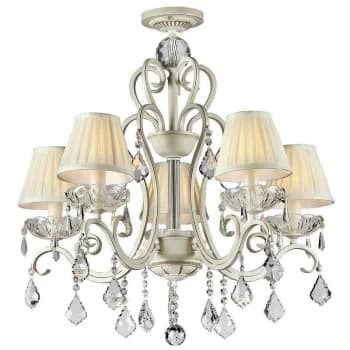Triumph Chandelier Cream Gold & Crystal with Pleated Satin Shades, 5 Light, E14