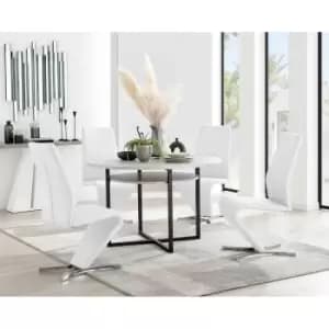 Furniture Box Adley Grey Concrete Effect Storage Dining Table and 4 White Willow Chairs