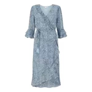 Yumi Blue Heart Spot Frill Wrap Dress - Blue