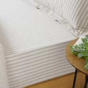 The Linen Yard Hebden Natural Stripe 100% Cotton Fitted Sheet Cream