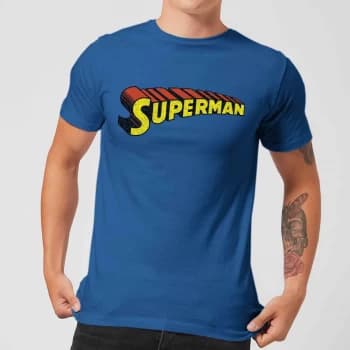 DC Superman Telescopic Crackle Logo Mens T-Shirt - Royal Blue - L