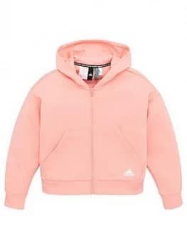 Adidas Childrens Crew Zip Front Hoodie - Pink