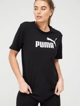 Puma ESS+ Logo Boyfriend T-Shirt - Black, Size XS, Women