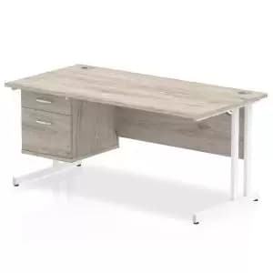 Impulse 1600 Rectangle White Cant Leg Desk Grey Oak 1 x 2 Drawer Fixed