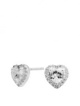 Simply Silver Sterling Silver Cubic Zirconia Halo Heart Stud Earrings