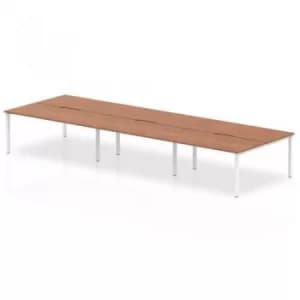 B2B White Frame Bench Desk 1600 Walnut (6 Pod)