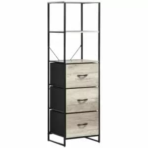 HOMCOM Industrial Storage Cabinet With 2 Open Shelves And 3 Foldable Fabric Drawers Grey