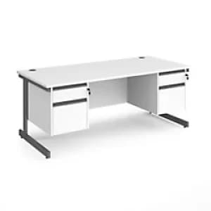 Dams International Straight Desk with White MFC Top and Graphite Frame Cantilever Legs and 2 x 2 Lockable Drawer Pedestals Contract 25 1800 x 800 x 72
