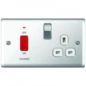 Wickes 45A Cooker Switch and 13A Socket Polished Chrome Raised Plate