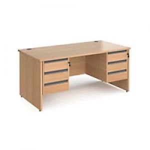Dams International Straight Desk with Beech Coloured MFC Top and Graphite Frame Panel Legs and 2 x 3 Lockable Drawer Pedestals Contract 25 1600 x 800