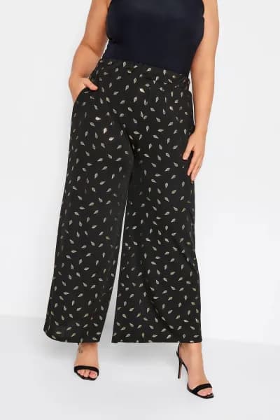 Metallic Print Wide Leg Trousers