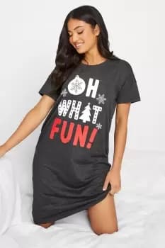PixieGirl Charcoal Grey 'Oh What Fun' Slogan Christmas Nightdress