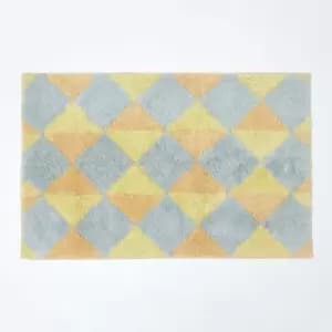 Harlequin Pattern Yellow and Grey Cotton Bath Mat - Yellow - Yellow - Yellow - Homescapes