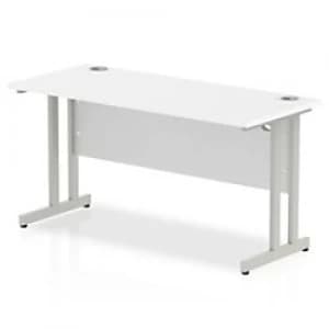 Impulse 1400/600 Rectangle Silver Cantilever Leg Desk White