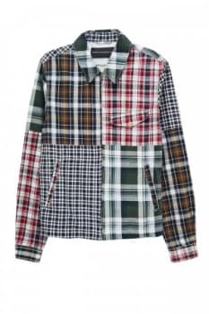 Mens French Connection Laundered Oxford Check Patchwork Jacket Blue