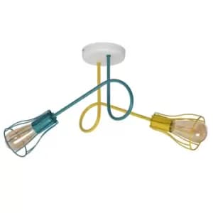 Oxford Multi Arm Semi Flush Ceiling Light White, Yellow, Turquoise 42cm