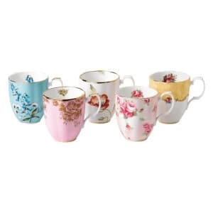 Royal Albert 100 years 5 piece set of mugs 1950 1990