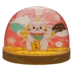 Maneki Neko Lucky Cat Large Glitter Snow Storm