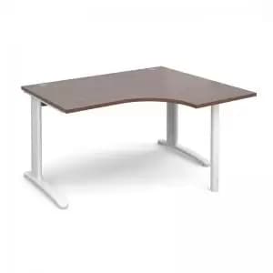 TR10 right hand ergonomic desk 1400mm - white frame and walnut top