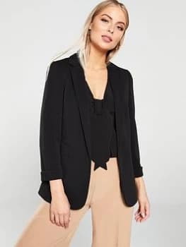 Wallis Ribbed Ponte Jacket - Black, Size 10, Women