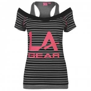 LA Gear Multi Layer T Shirt Ladies - Black Stripe