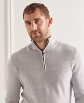 Superdry Mens Studios Merino Henley Jumper Light Grey / Cloud Grey Marl - Size: L