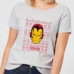 Marvel Iron Man Face Womens Christmas T-Shirt - Grey - 3XL