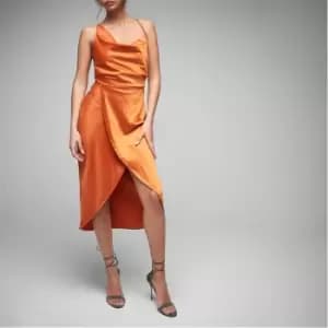 Missguided Asymmetric Cowl Neck Satin Midaxi Dress - Red