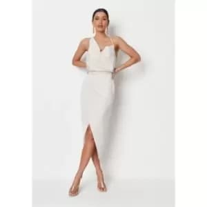 Missguided Asymmetric Cowl Neck Satin Midi Dress - Cream